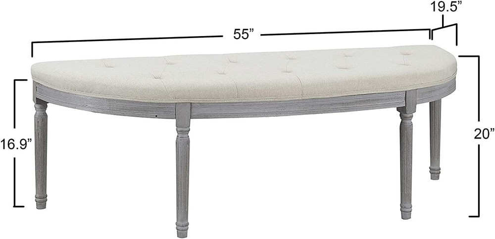 Coastal Button Tufted Light Beige Upholstered Bench with Weathered Gray Legs