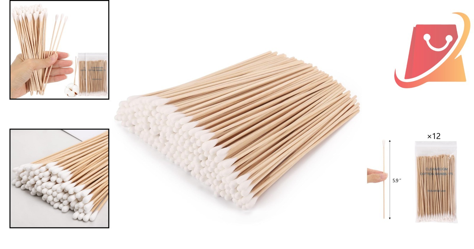 1200 Count Cotton Swabs 6 Inch Long Wooden Sticks Cleaning Applicators