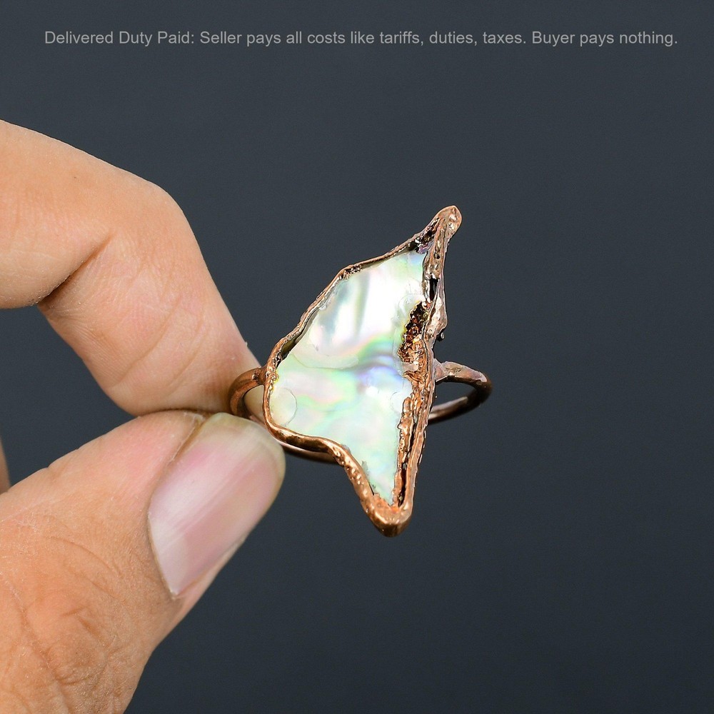 Natural Abalone Shell Stackable Wife Electroformed Promise Statement Ring Copper