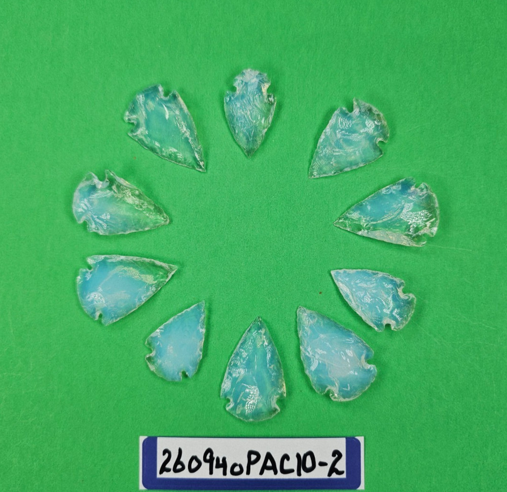 10 Piece Opalite 1" Arrowheads/Spearheads - Hand Knapped "Moon Glass"