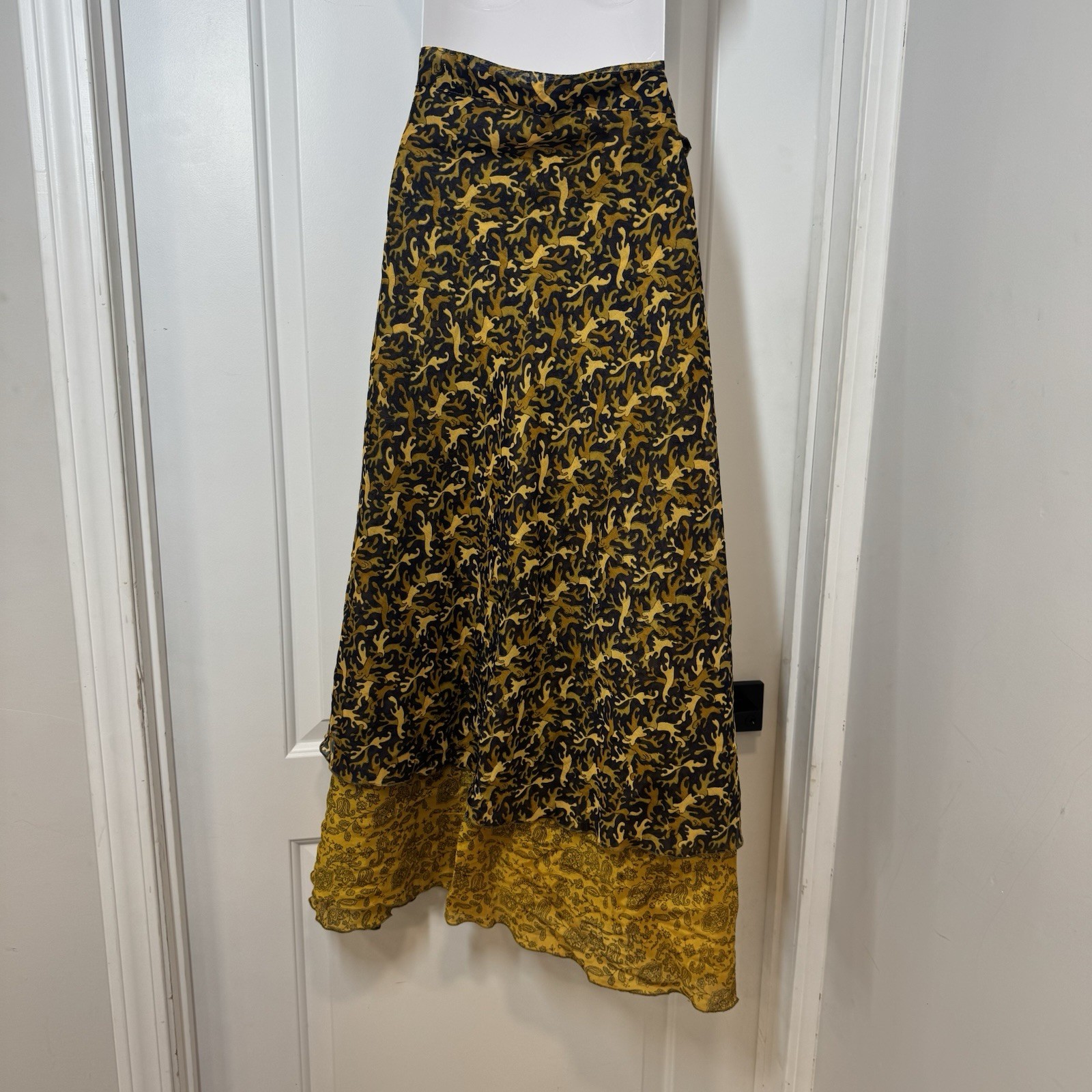 Y2K Urban Nomad Festival True Wrap Maxi Skirt 100% Silk Hippie Boho Gypsie Flowy