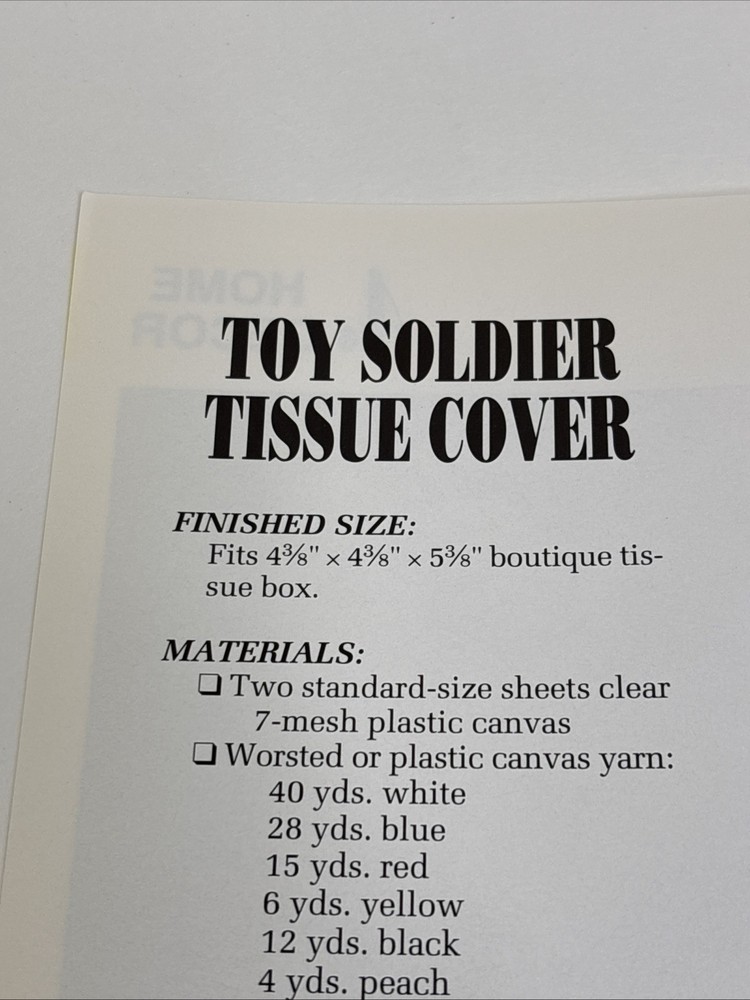 Toy Soldier Tissue Box Cover & Coasters Annies Attic Plastic Canvas Pattern Page