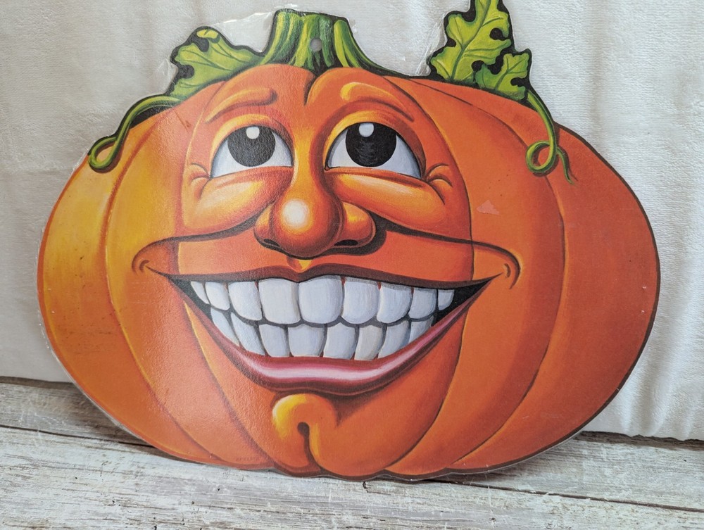3 Beistle Halloween Double Sided Pumpkin Die Cuts Lot Laminated