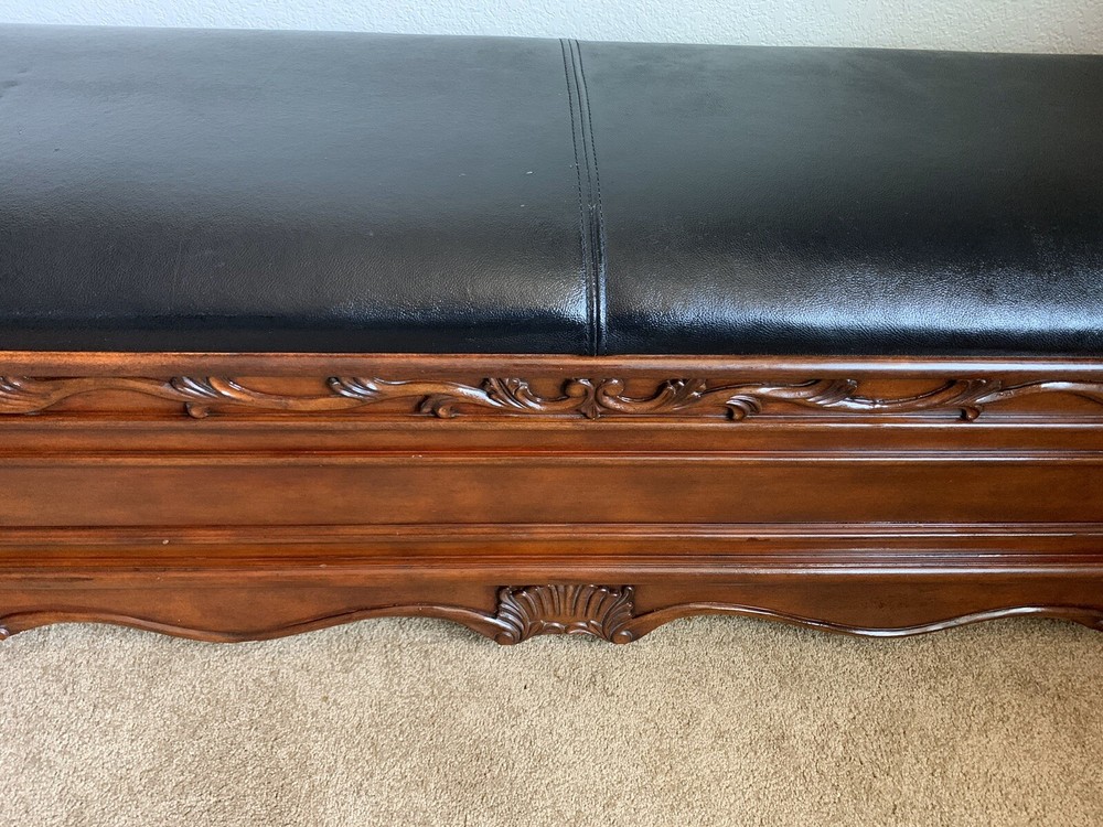60"W WINSLOW STORAGE BENCH BLACK LEATHER ANTIQUE CHERRY