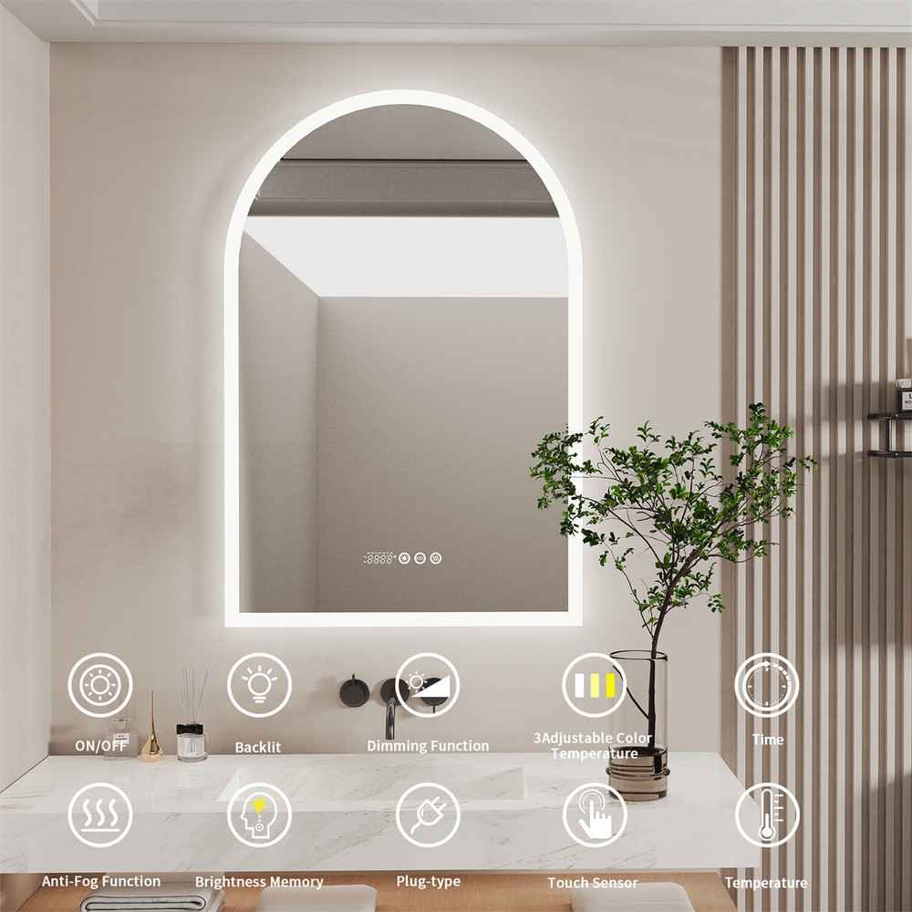 Arched LED Bathroom Mirror for Wall Backlight Antifog Vanity Mirror Waterproof