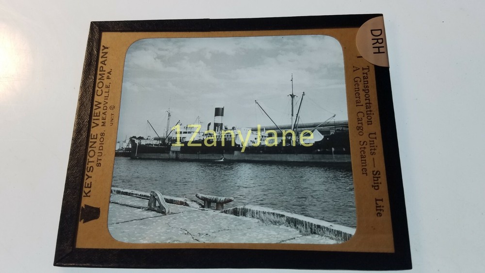 Glass Magic Lantern Slide DRH TRANSPORTATION UNITS SHIP LIFE CARGO STEAMER