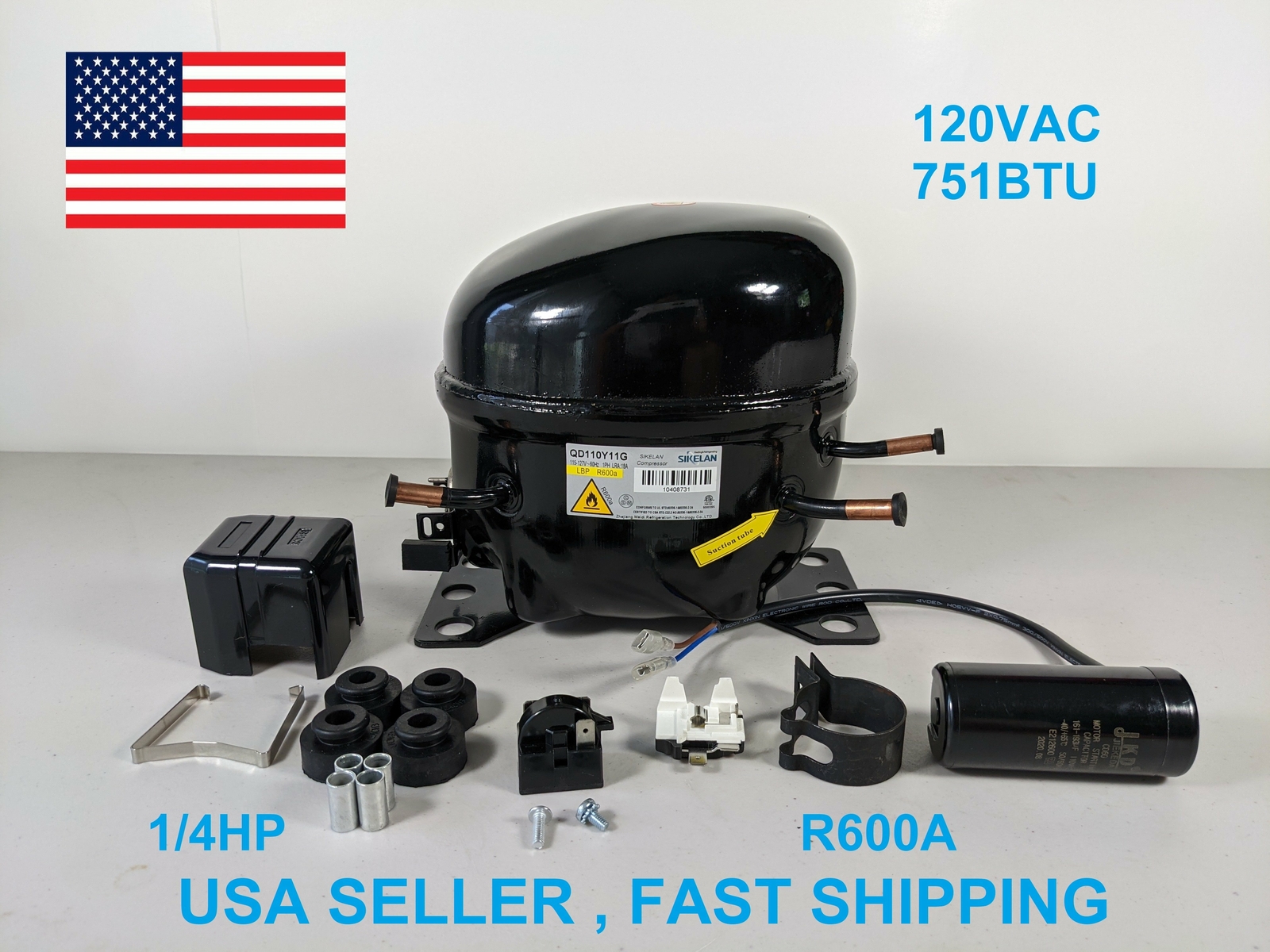 Sikelan QD110Y11G Refrigeration Compressor 1/4HP 751BTU 110-120V R600a LBP