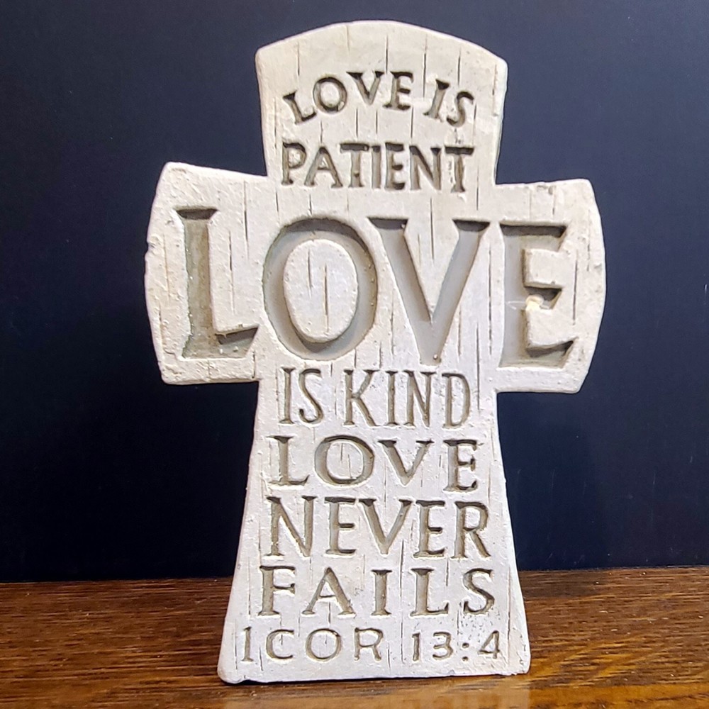 Engraved Stone 5.75" Cross Home Decor Scripture 1 COR 13:4 Love is Patient...