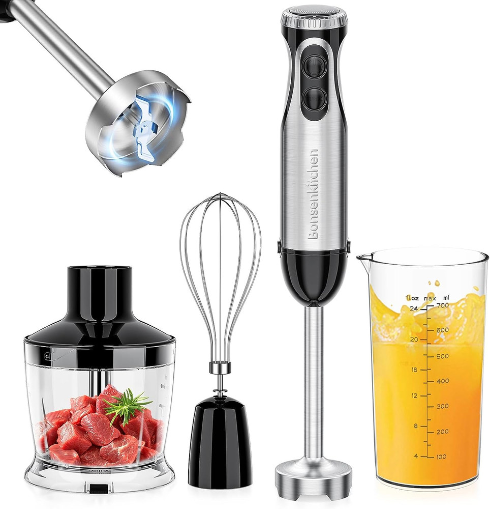 4-In-1 Immersion Blender Handheld, 20 Speeds Hand Blender with Turbo Mode, Stain