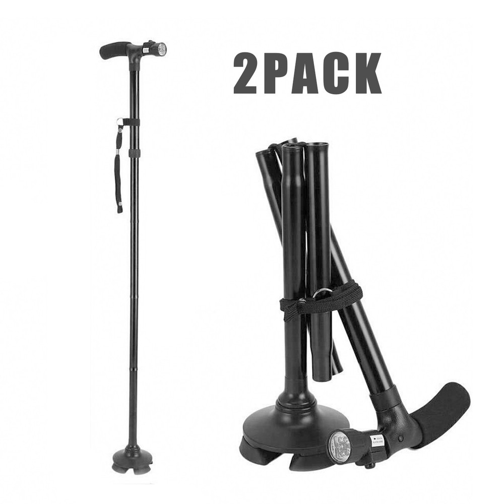 2 Pack LED Walking Stick Cane All Terrain Pivoting Base Folding Travel Cane