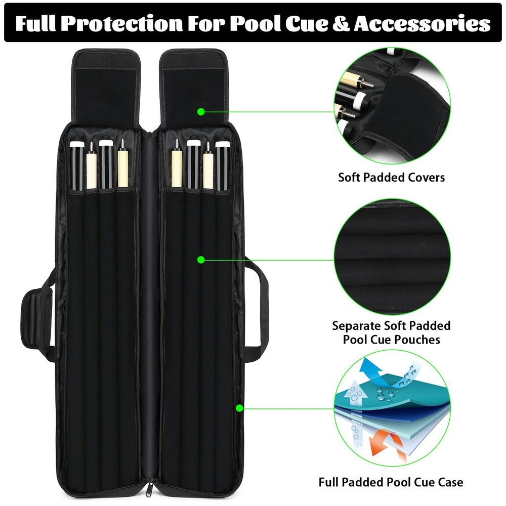 Pool Cue Case 4x4, Soft Padded Pool Stick Case,Pool Stick Case with Multiple ...