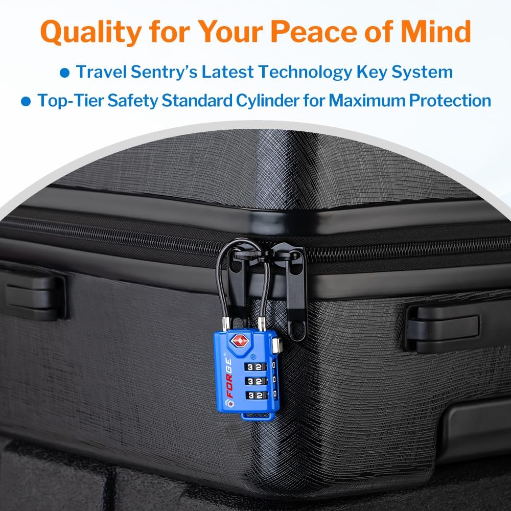 TSA Approved Cable Luggage Locks, Re-settable 4 Colors 4 Pack