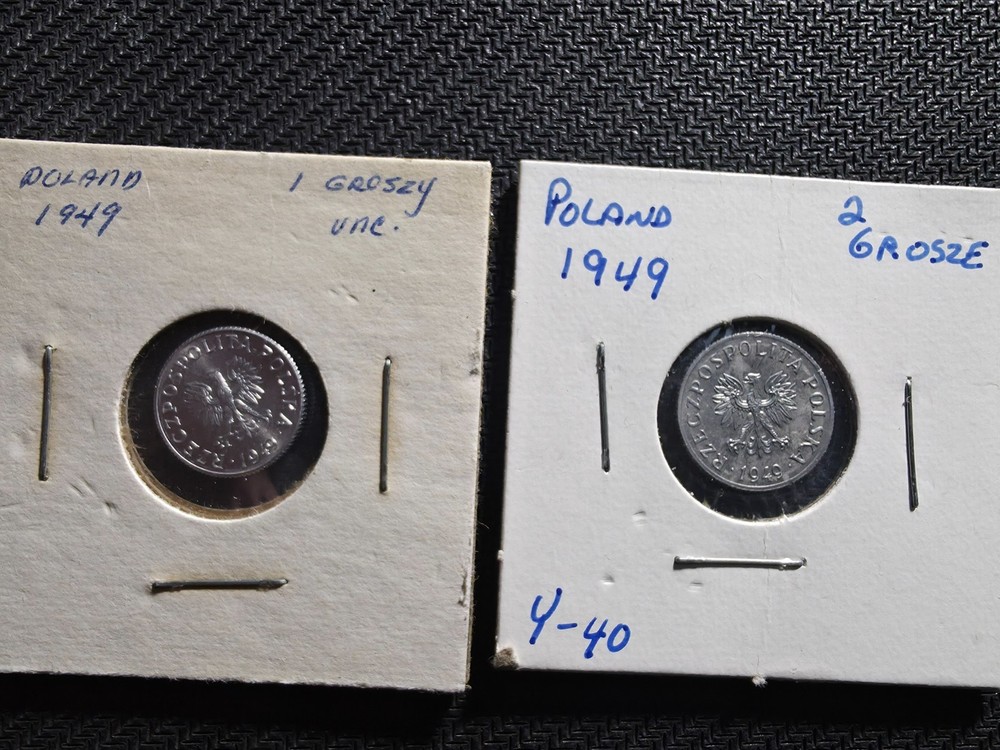 1949 POLAND 1 and 2 GROSZY COINS - EXCELLENT CONDITION