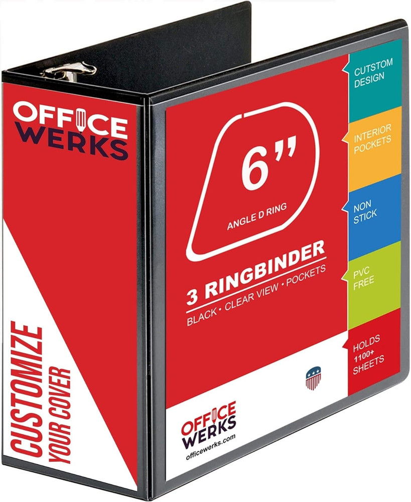 6 Inch 3 Ring Binder with Locking Angle D Rings, Professional Heavy Duty Large S