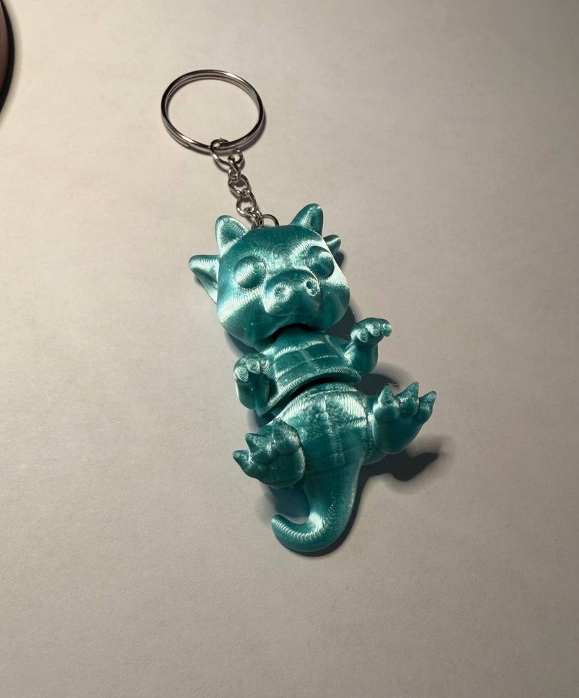 Dragon Cute 3D Printed Keychain - Metallic Green Color