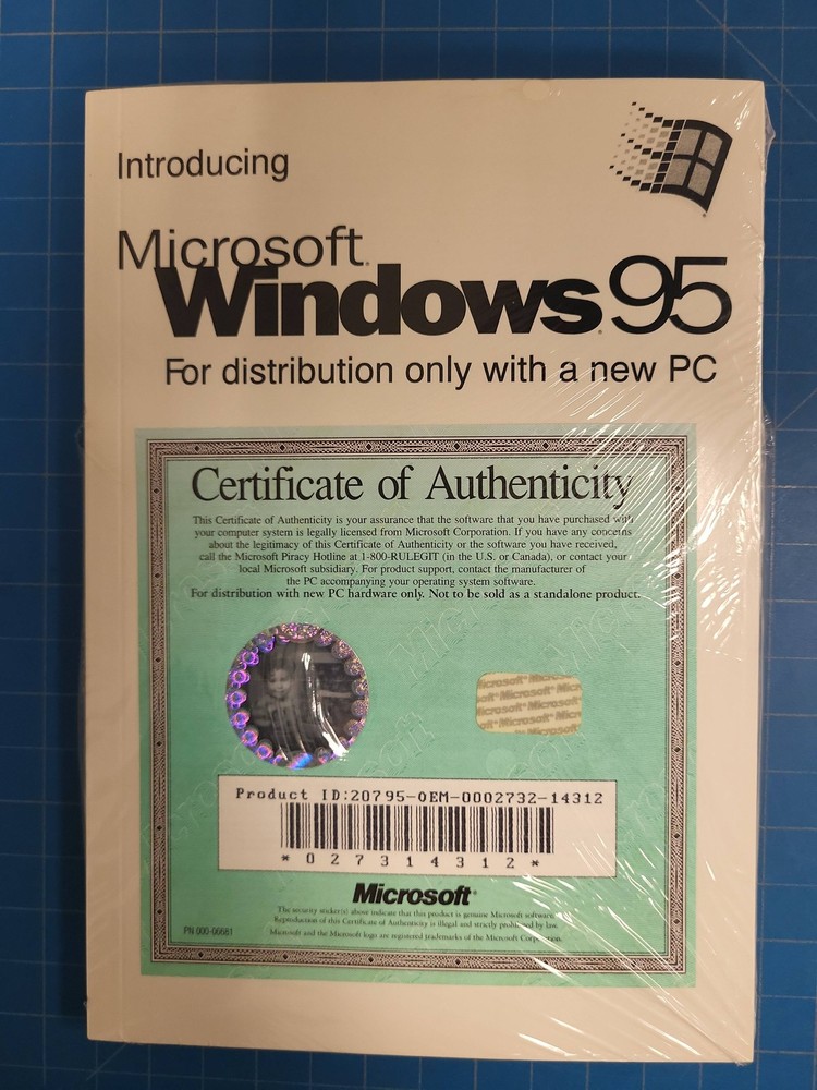 Microsoft Windows 95 Sealed OEM Version PC Install Certificate Authenticity Rare