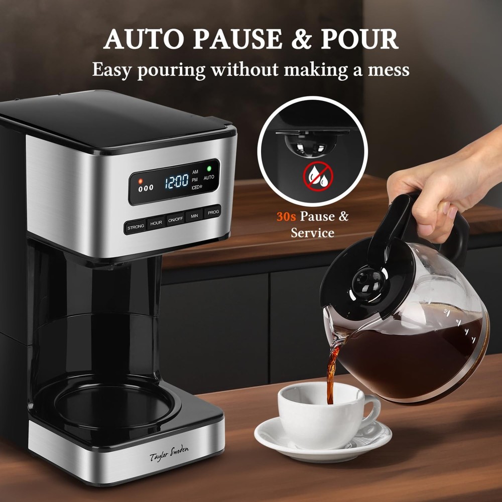 Taylor Swoden Programmable Coffee Makers 12 Cup, Hot and Iced 1.8L, Black