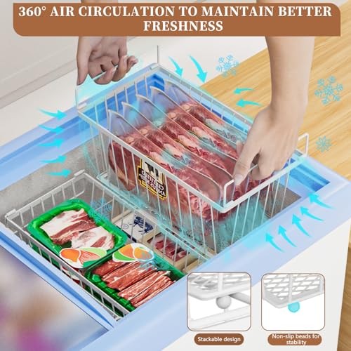 6 Pack Stackable Deep Freezer Organizer Bins ，Upgraded Bottom Leak White 6 Pack