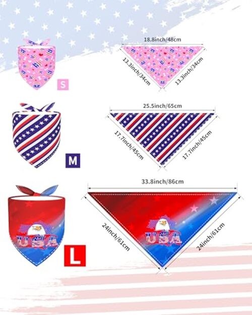 15 Pack 4th of July Dog Bandanas Bulk 3 Sizes Large Medium Small US Flag