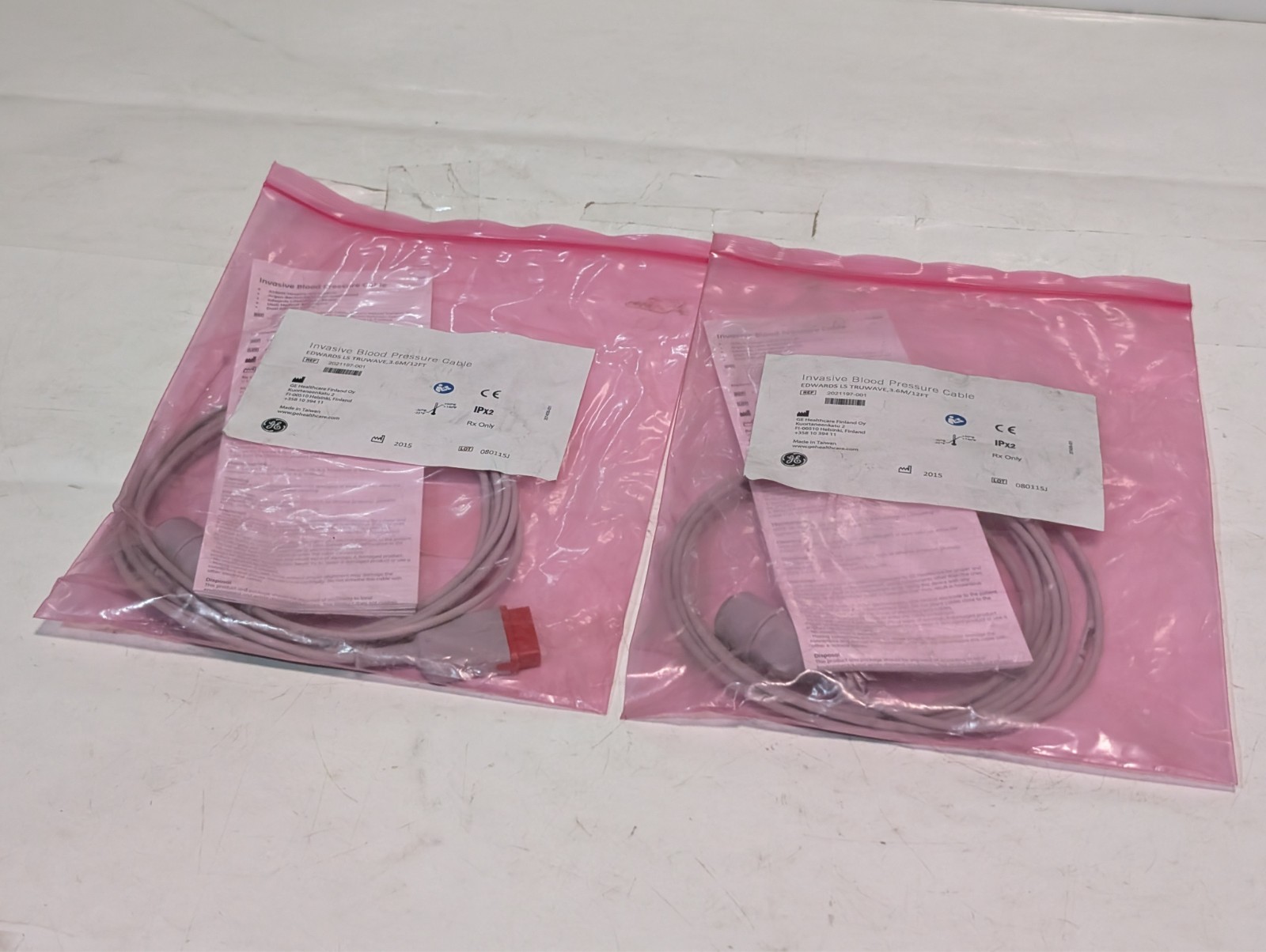 Lot of 2 GE Healthcare 2021197-001 Invasive BP Cables Edwards LS TruWave 12 ft