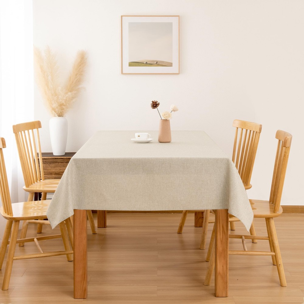 Faux Linen Rectangle Tablecloth - Wrinkle and Stain Resistant Washable Table ...