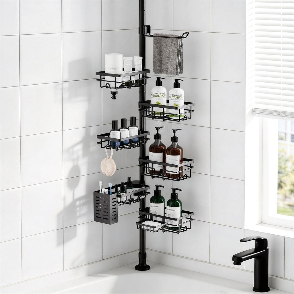 Shower Caddy Organizer Tension Pole, Rustproof 6-Pack Corner Shelf with 30-120