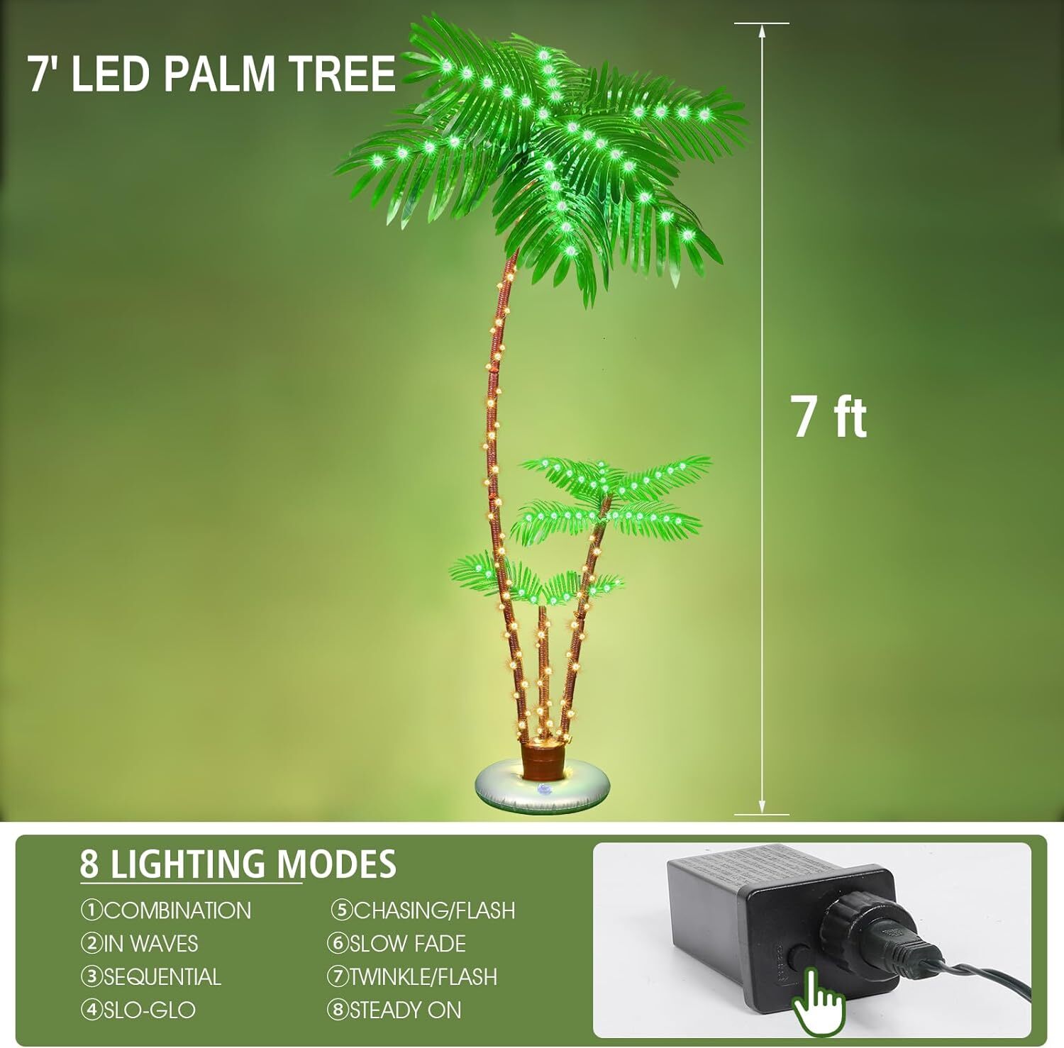 7FT Lighted Palm Tree 3 Trunks LED Christmas Tree Lights for Yard Pool Bar Party