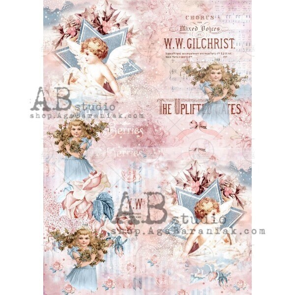 Retro Christmas Child | A4 Rice Paper | AB Studios | Pastel Angel Christmas