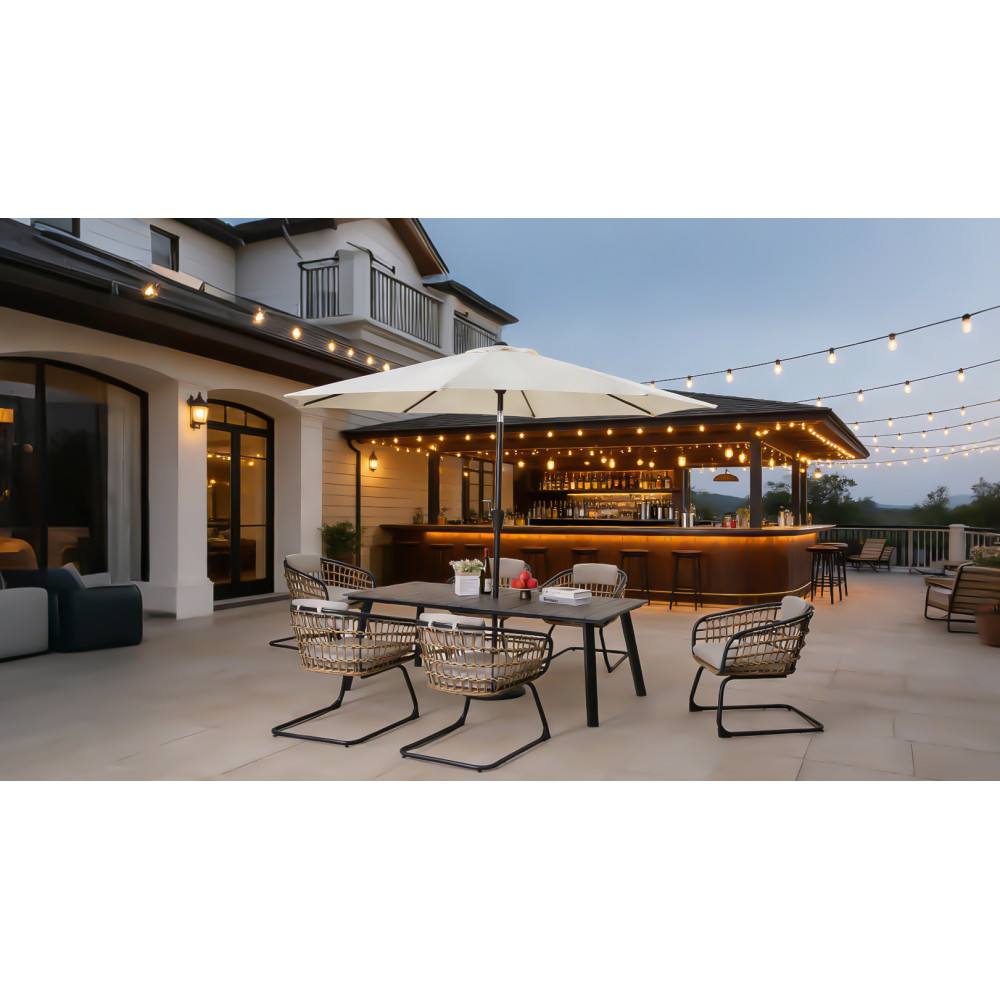 Grey Outdoor Folding Dining Table Iron Metal Frame Plastic Wood Top