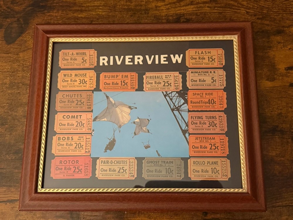 Framed Vintage Riverview Tickets With Ride Photo - Chicago IL