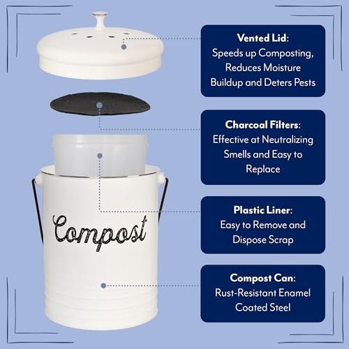 Kitchen Compost Bin for Countertop | 1.3 Gallon Composting Bucket with White