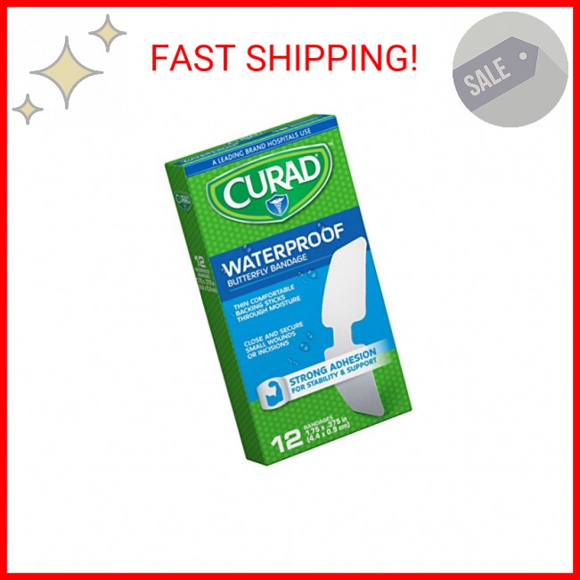 Curad Waterproof Butterfly Adhesive Bandages, 1.75" x .375", 12 Count