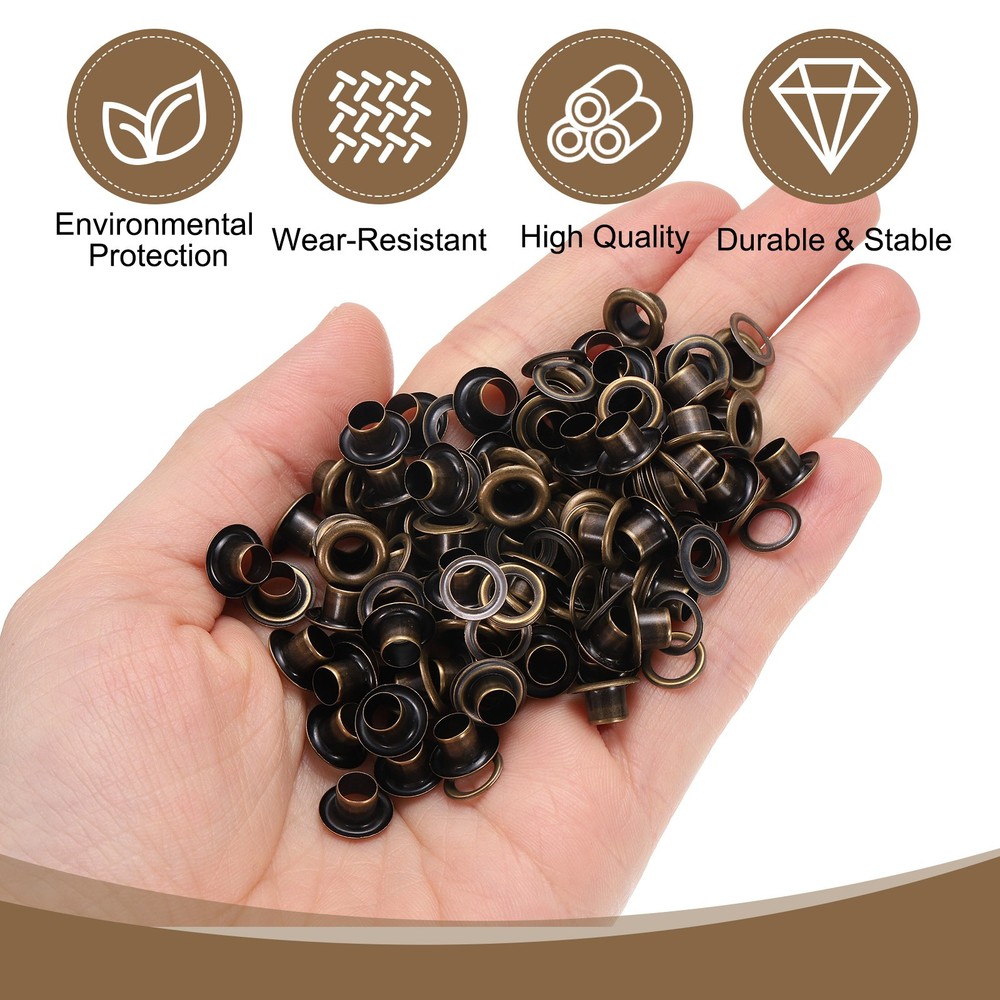 100Set Grommets Eyelets Kit 4.5mm Brass Eyelets with Washers, Brown