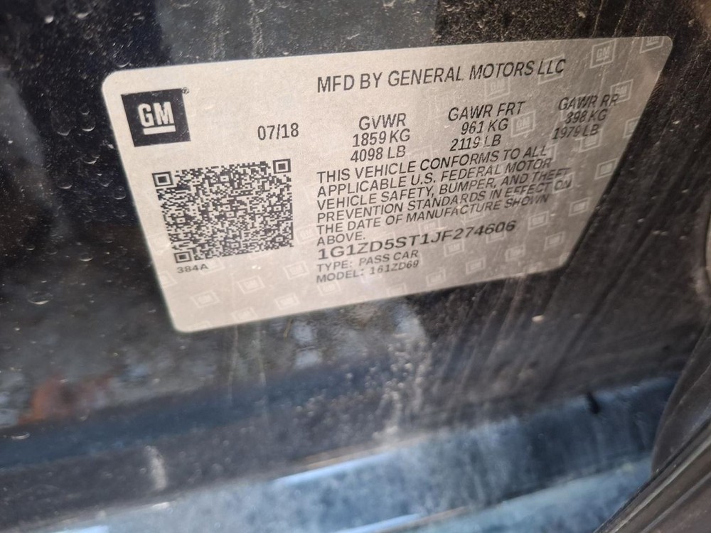 2018 Chevrolet Malibu Rear View Mirror Automatic Dimming Opt DD8 Used