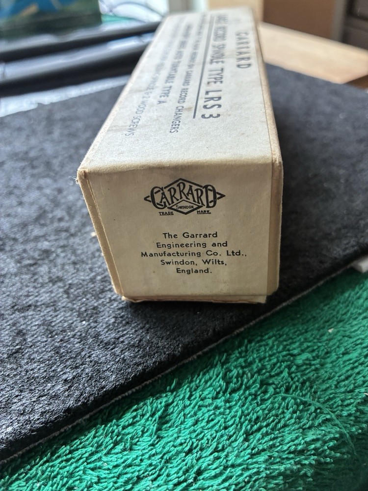 Garrard Record Spindle Type LRS3 Original Box.."BOX ONLY" NO SPINDLE,2clips