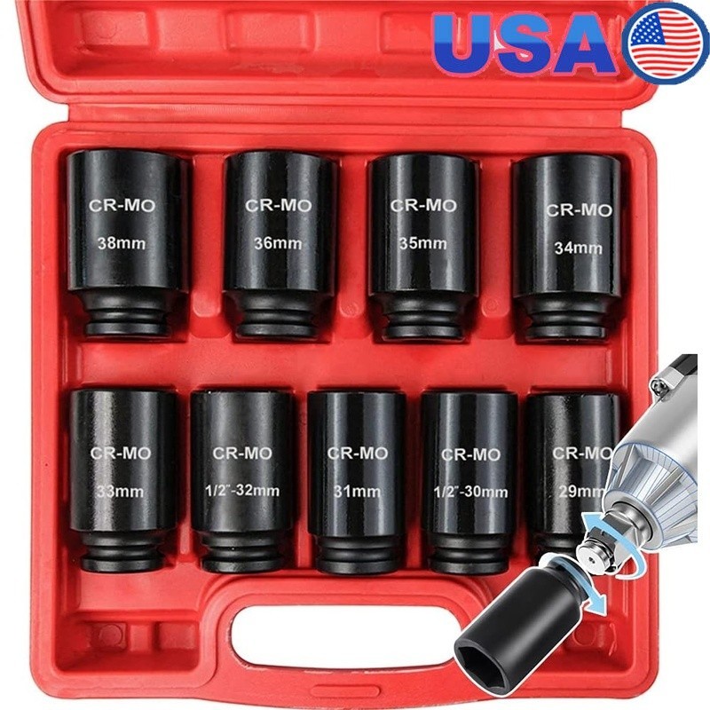 9pcs Heavy Duty 6-Point Deep Impact Socket Set CR-MO Steel W/ Storage Case New