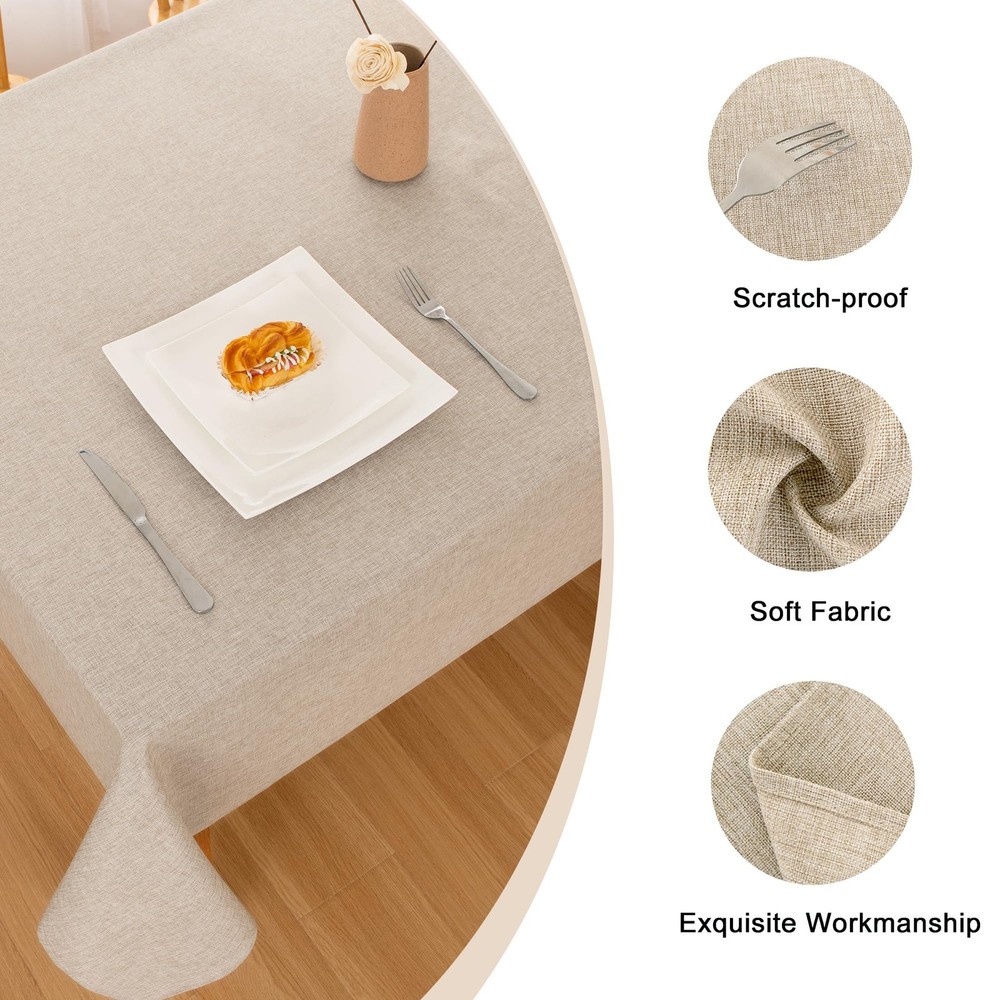 Faux Linen Rectangle Tablecloth - Wrinkle and Stain Resistant Washable Table ...