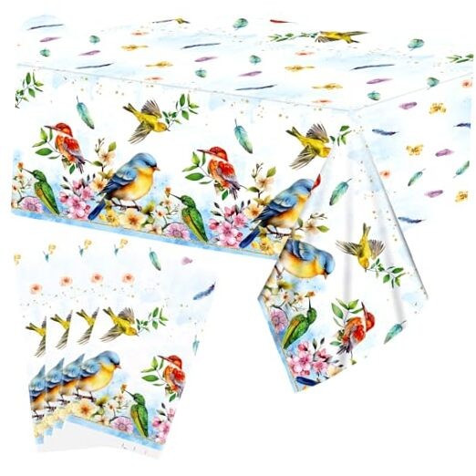 4 Pack Bird Tablecloths Rectangular Table Cover, for Bird Theme Baby Shower