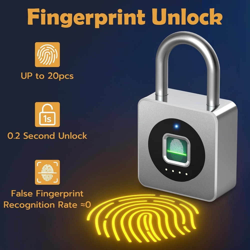 Pothunder Fingerprint Padlock with APP, Keyless Biometric Lock, Smart Waterpr...