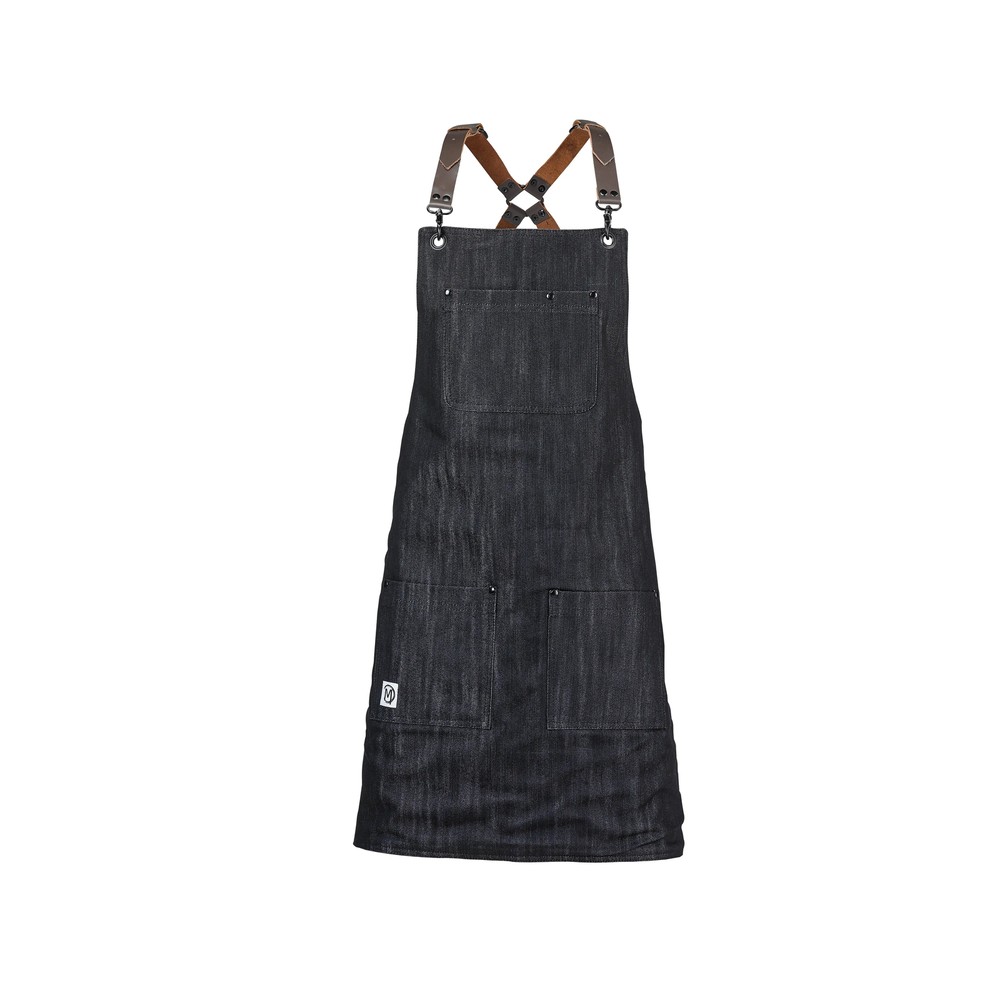 Mercer Culinary Metro Edge Black Cotton Canvas Bib Apron w/ (5) Pockets