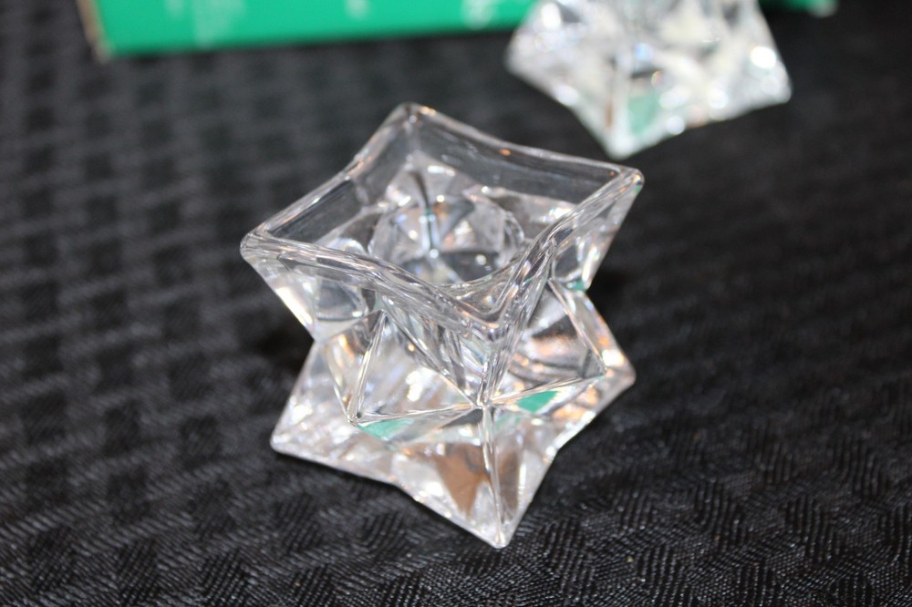 6 Vintage St. George® Fine Lead Crystal Stackable Candlestick Holders in Box