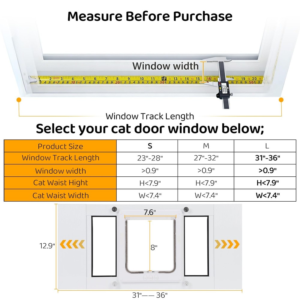 Cat Door for Window, Adjustable Width Fits 31"-36", Quick-Fit Cat Door Window...