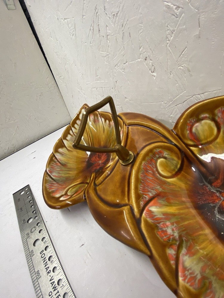 mcm maurice calif im86 handled 2 part leaf serving tray - multi color