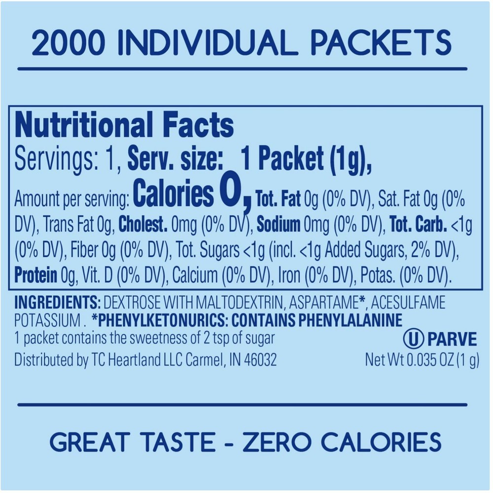 Blue Aspartame Sweetener Packets, 2000 Count