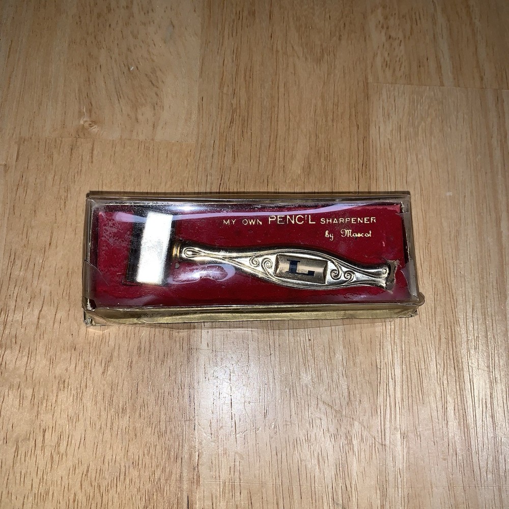 Vintage Mascot Pencil Sharpener Gold Colored Personalized Letter ‘L’