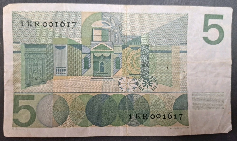 1966 Netherlands 5 Gulden P90a 1KR001617.