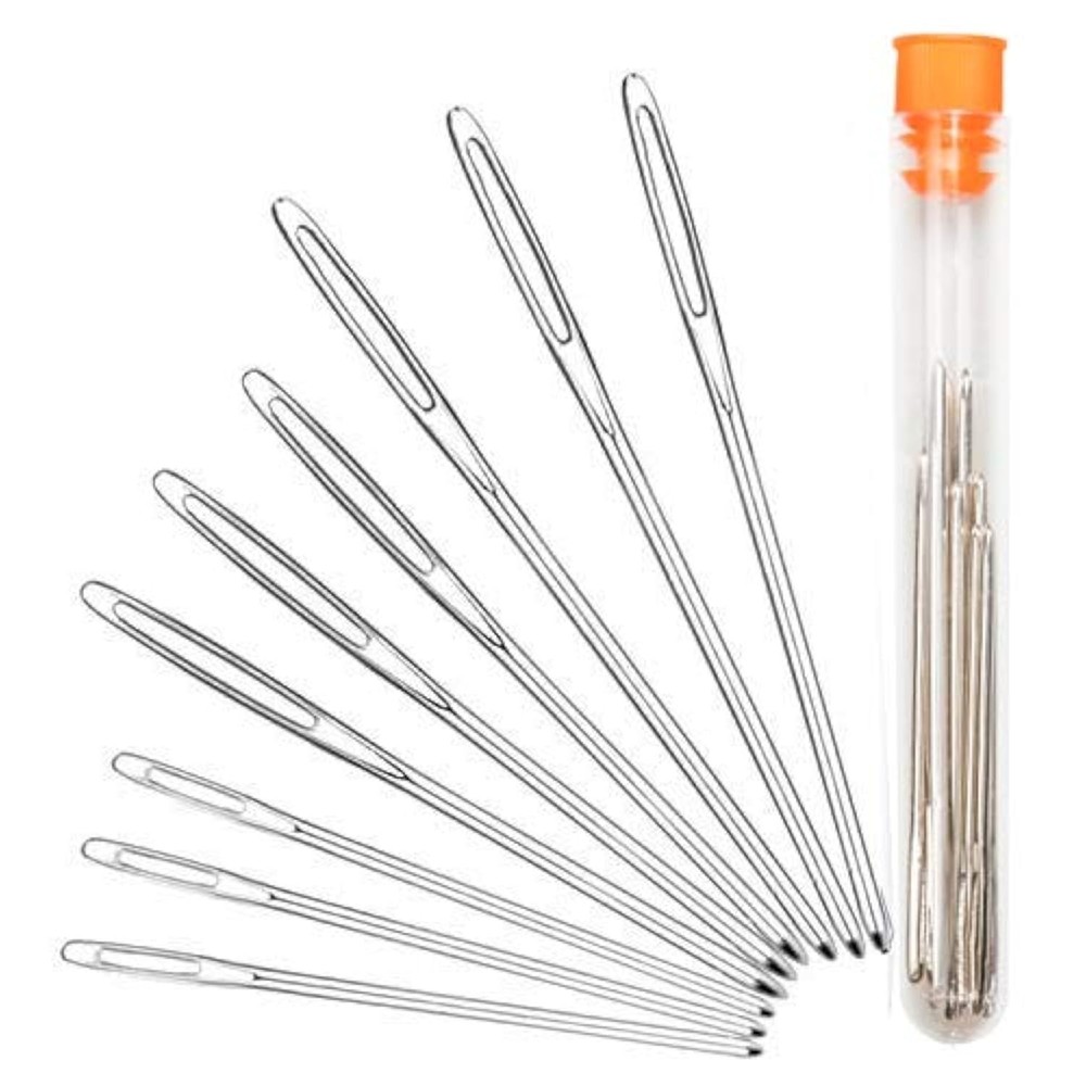 Hekisn Large-Eye Blunt Needles, Stainless Steel Yarn 9 Pieces, silver
