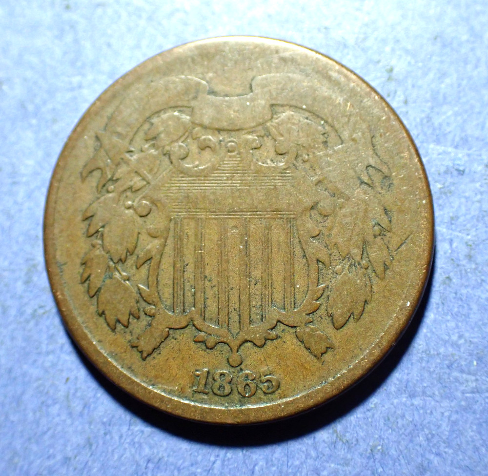 1865 Plain 5 Two Cent  Good