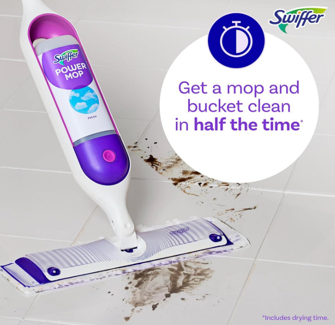 Swiffer PowerMop Kit – Includes Mop, 2 Pads, Cleaning Solution & Batteries