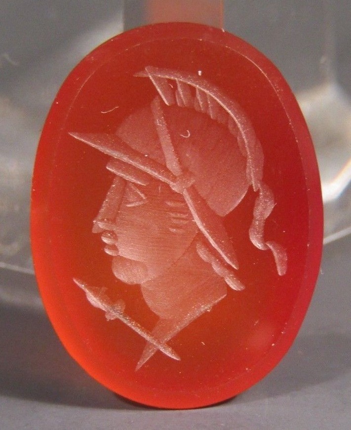 Neo Classical Carnelian Intaglio Wax Seal Classical Helmeted God 19-20th #286